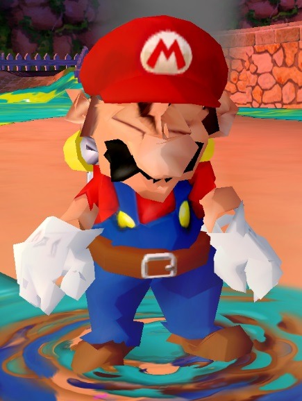 mechanical-maelstrom:suppermariobroth:In Super Mario Sunshine, Mario’s model undergoes random distor