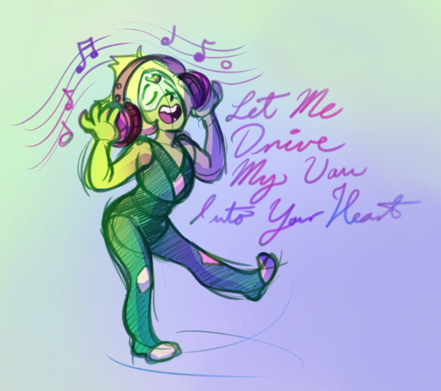 myshrinkingviolet:  New headcanon: Peridot finds Greg’s music and proceeds to listen