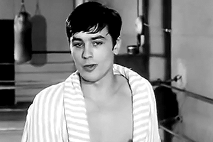 alain-deloin:  Alain Delon being interviewed in 1959, while perfecting his boxing