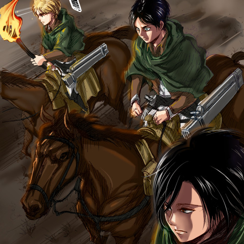 leviskinnyjeans:  Au Smartpass Shingeki no Kyojin Mission Panel Wallpaper Eren, Mikasa, and ArminErw