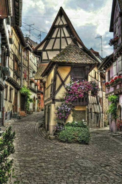 Medieval village of Eguisheim in the Haut-Rhin department in Alsace, France