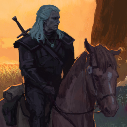 themadknightuniverse: Geralt, Jaskier and Roach on the road I went for a bit of scenery for once