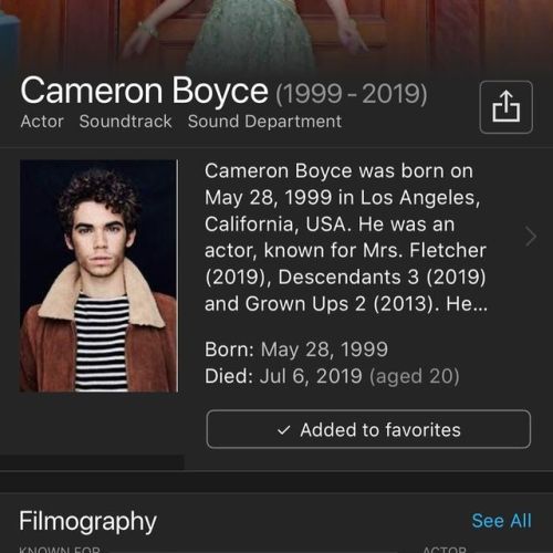 R.I.P to Cameron Boyce it was hard watching all the descendants without crying, will forever miss yo