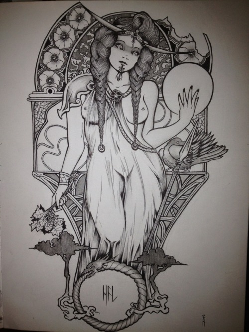 dlastspacedandy:  Hel (Norse God of the underworld) Tattoo design study done. Inspired by Alphonse M