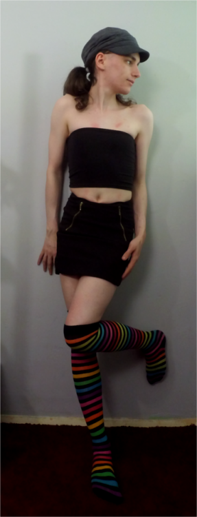 I actually really like this getup. Maybe with some black socks, some nice black heels or something, a leather jacket… I could totally go out on the town!   I’m playing with some new image adjustments, so some of these pictures may look a bit