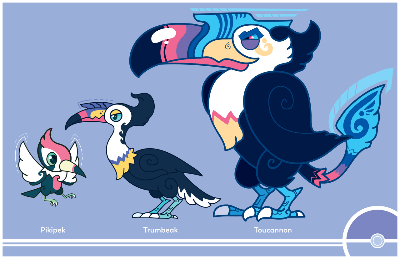 Cosmopoliturtle Pokemon Redesign 731 732 733 Pikipek Trumbeak