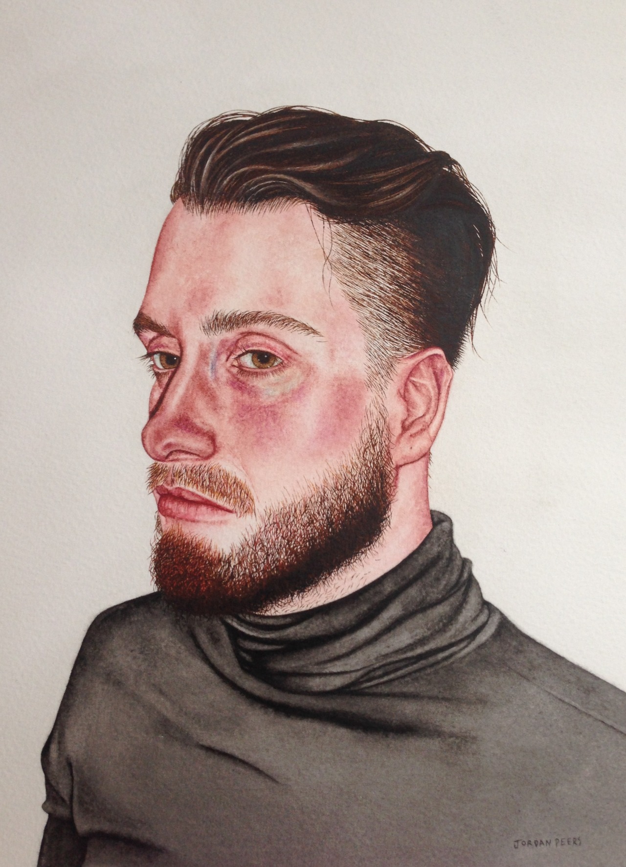 Jordan Peers Man With Polo Neckwatercolour on paper  
