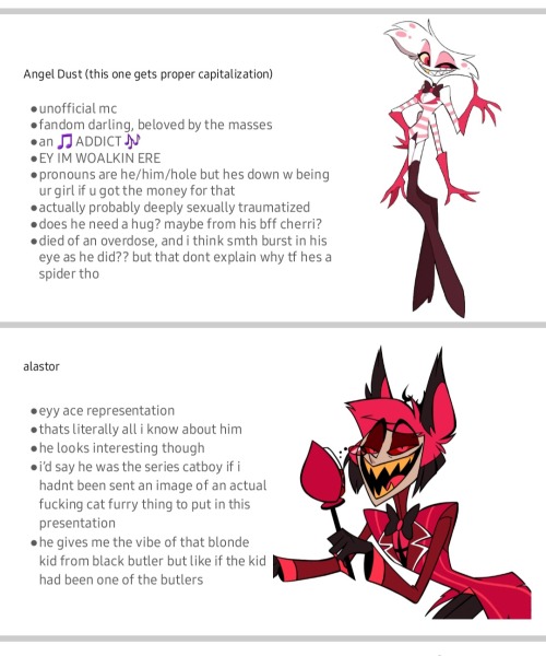 So My Friend Made A PowerPoint On The Hazbin Hotel Main Cast Based Purely Off The Random Screaming They've