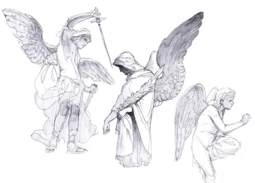 howling-wizard: had a cool idea how to practise winged people poses, so here’s some sketches o