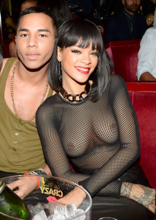 luftin-urban-style-tast:  PHOTOS OF THE WEEK: Rihanna Bares Her Nipples In See Through Top At Balmain After Party 😳😳😍😳😳  @rihanna showed her breasts in a completely see-through mesh top at the Balmain fashion show after party on Thursday