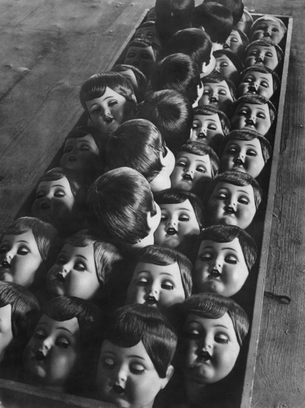 thequietdolls: Row of dolls heads, Germany, 1950 
