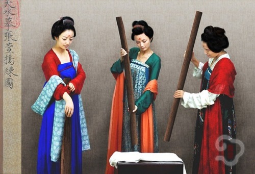 orientallyyours: Inspired by the painting “Court ladies preparing newly woven silk,” att