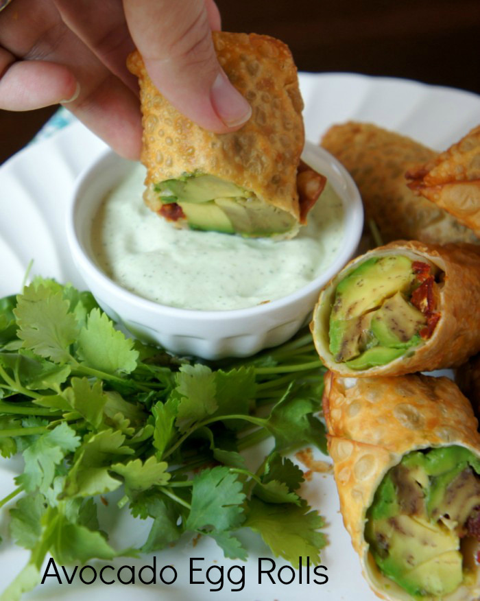 capturingherthoughts:  in-my-mouth:  Avocado Egg Rolls with Creamy Cilantro Ranch