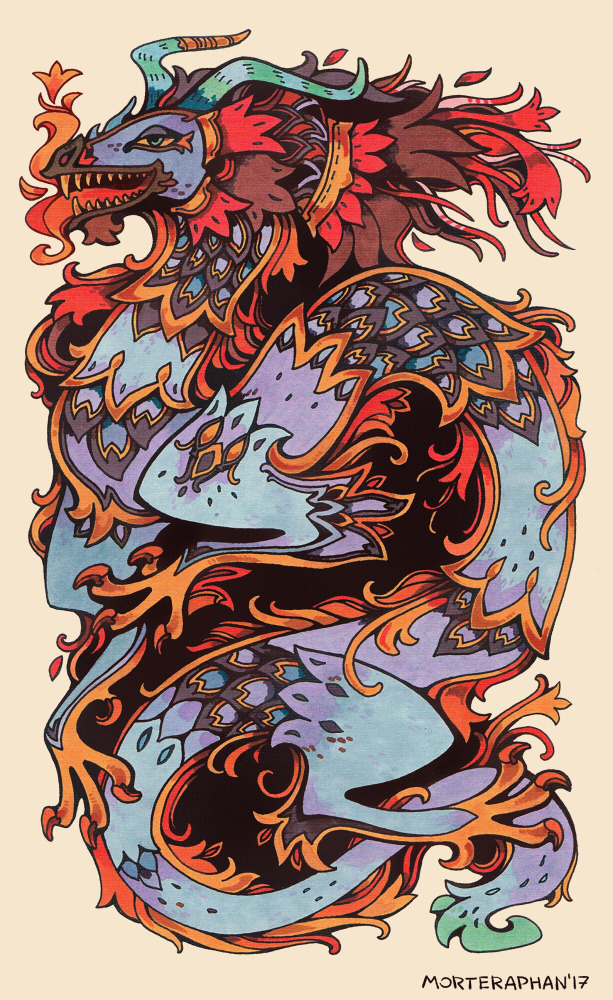 morteraphan:Just feathered dragon from my sketchbook.Line maker 0.2, Promarkers,