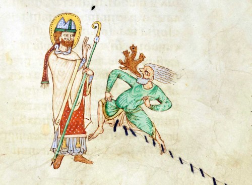 bad breath, stitched parchment – exorcism performed by pope Leo IXPassionary, Weissenau 12th c