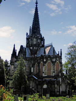 enigma-57:  Karl Scheibler’s Chapel, Lodz.  &ldquo;The vacant church was in a state of great decrepitude. Some of the high stone buttresses had fallen, and several delicate finials lay half lost among the brown, neglected weeds and grasses. The sooty