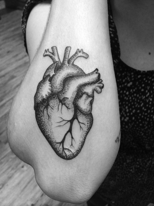 fuckyeahtattoos:  Anatomical heart done on one of the strongest points of the body. This is my second tattoo.  Done by Brian at Ikonic Ink in State College, Pennsylvania. 