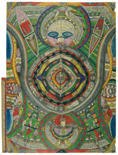 jareckiworld:Adolf Wölfli  -  Giant City, Band-Wald-Hall  (pencil, colored pencil drawing,1911)