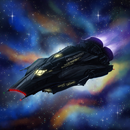 commission work of a little animated spaceship painting