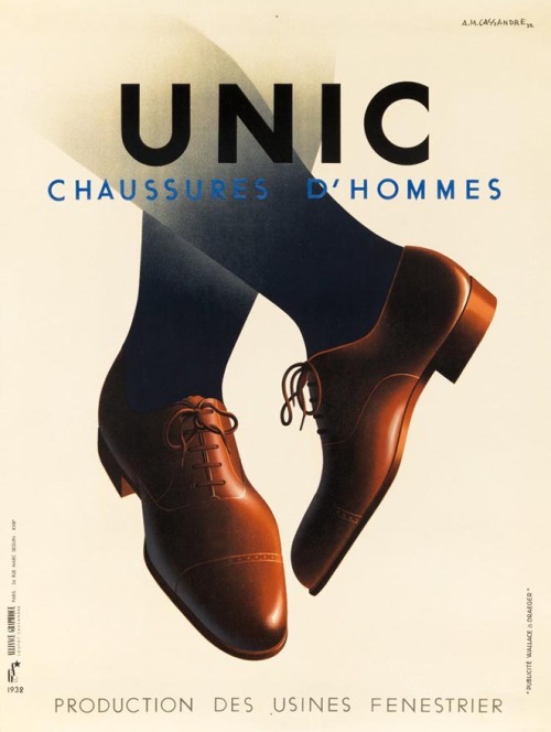 Cassandre, poster artwork for Unic gents’ shoes, 1932. Paris. Source