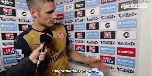 wojshere: Olivier Giroud pats an imaginary Santi Cazorla on the head as he accepts Santi’s man