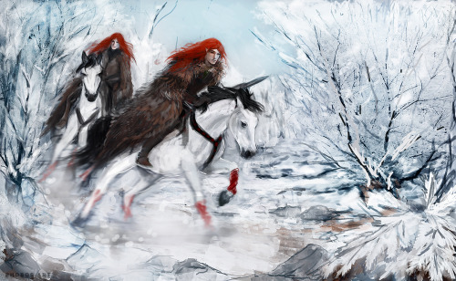 phobos-art:Ambarussa. On horses. Lots of reference from DeviantArt :). redheads cuties