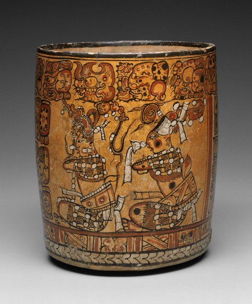 tlatollotl:Cylinder vaseMayaLate Classic PeriodA.D. 600–750Object Place: Campeche, MexicoLarge vase 