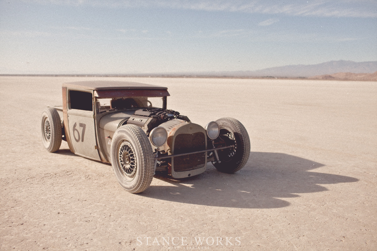 the80sareforever:  My heart and soul on the El Mirage Dry Lake Bed. http://www.stanceworks.com/2013/05/mike-burroughs-ford-hot-rod-bmw-model-a/