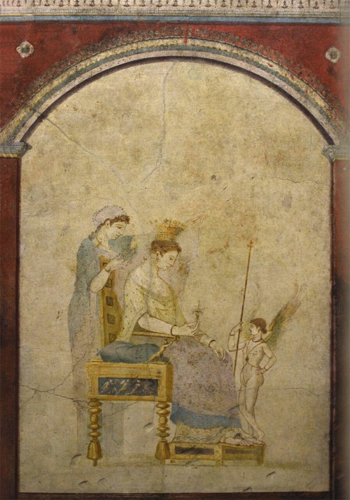 theancientwayoflife:~The toilette of Aphrodite.Fresco from the cubiculum B of the Villa Farnesina.Da