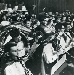 As the Kitsilano Boys Band of Vancouver bangs it out, an oboc loses its head to a sousaphone.