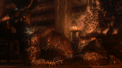 the-dredd:  Messing around with Skyrim again. Argonian hunks just never get old. Tattoos are from “Male Tattoos for Slavetats”. Body is SAM, enb preset is T.A.Z. Visual Overhaul. Poses from Halo’s Poser. 