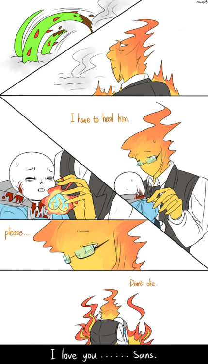 mooncatyao:  [Golden flower-3] Grillby & little SansThat is a story about the  [Protect]  <First part>(Previous)/(NEXT)[GLS timeline]