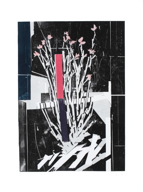 2020. Field flower.(pink stripe) 77 x 57 cm. linocut.