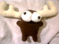My hand stitched mini moose! I even put a squeaker in his belly C: