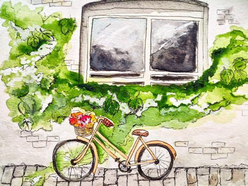 Work in progress of one of the UK city bits. 7x10′’ watercolor bicycle art