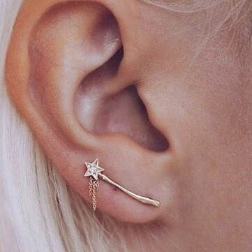 colorfultimetravelbeard:Earrings Silver Gold Ear Clip Moon Star Ear Stud Rhinestones Earrings for Wo