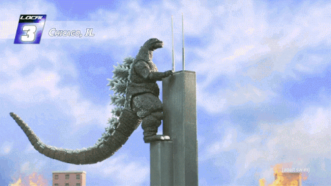 Godzilla trying to work it out, on the Wacker