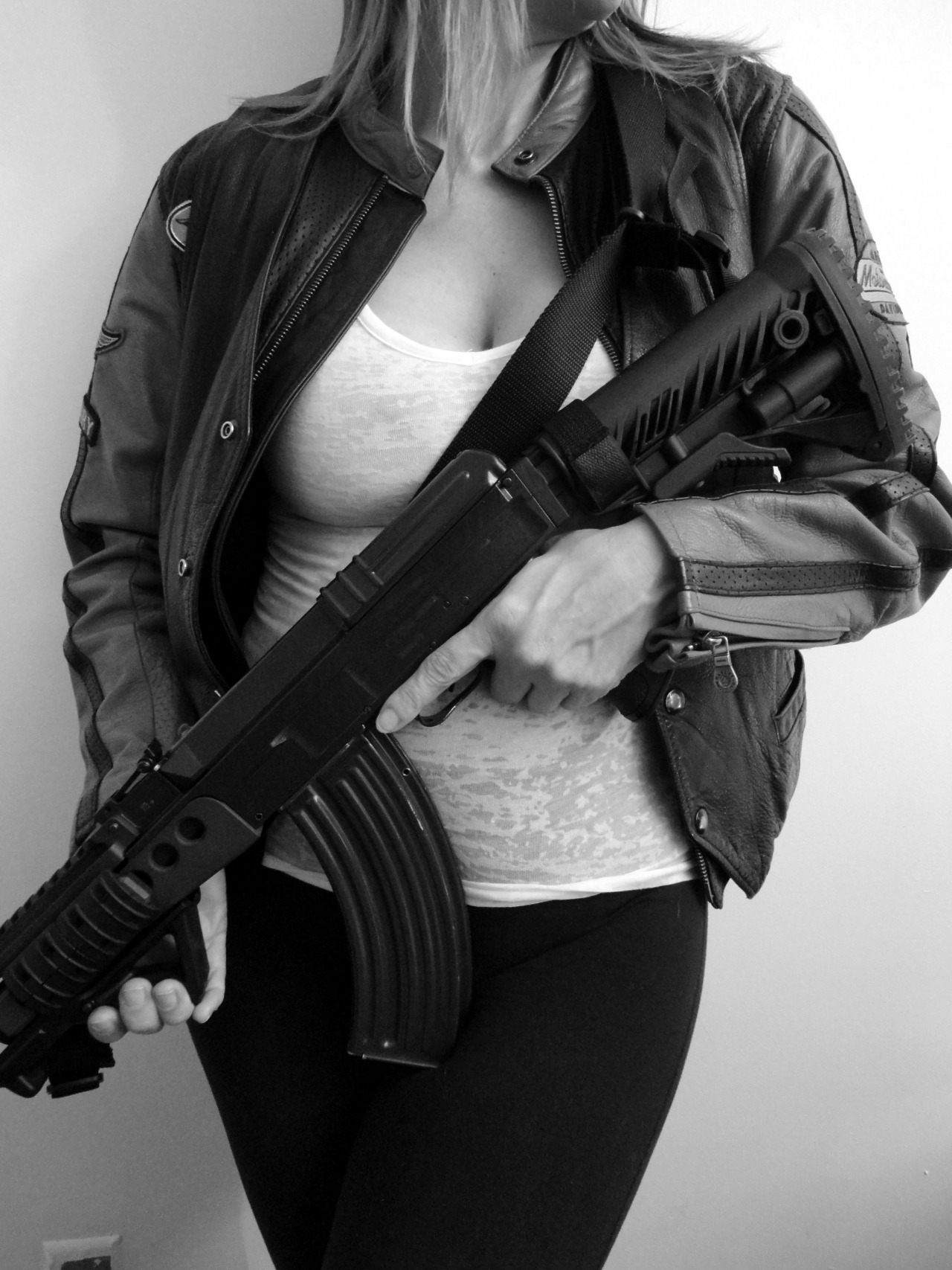 sluttybunny:  Gunbunny #1 (Black &amp; White)  Check out my trigger discipline
