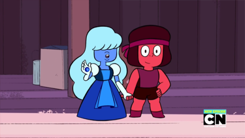 spaced-out-scout:Ruby and Sapphire + all gem outfits