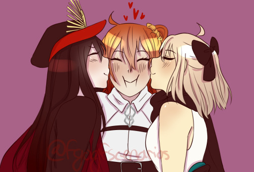 fgogfscenarios:for the anon who wanted okita and nobu kissing gudakos cheeks, since tumblr wants to 