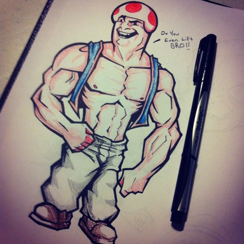 Do you even lift? #InkTober Day 4 (makeup sketch) for some reason I just wanted to give toad a Johnny Bravo physique.
#mario #toad #gaming #art #illustration