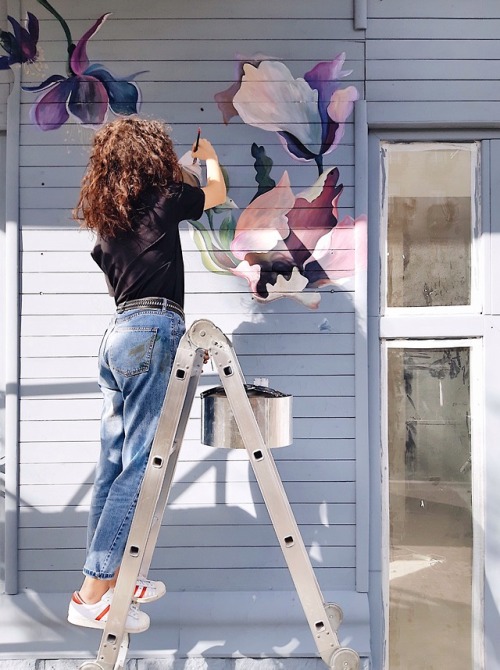 City mural (wall art) for ZELYONKA cafeKyiv, october, 2018