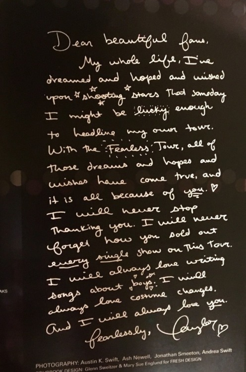 thegamesbeginswift: therewasholyground: Taylor’s tour book dedications over the years “T