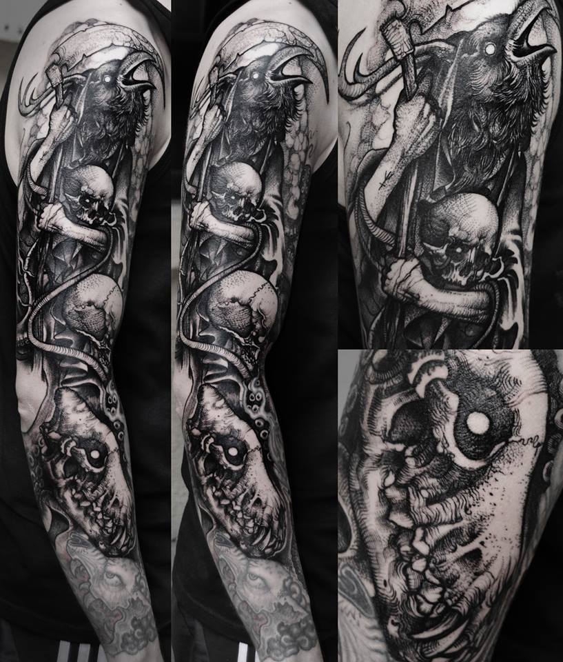 Shoulder Fantasy Owl Tattoo by Dark Art Tattoo
