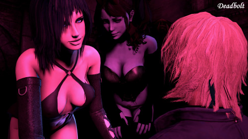 Porn photo   Sandra and the Demon Girl give Don a little