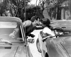 lifefreedom28:  Anna Karina and Jean-Paul Belmondo on the set of “Pierrot le fou” directed by Jean-Luc Godard France 1965 (unknown) 