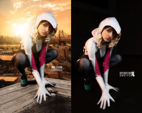 SpiderGwen: @emuletcosplay : @operationshutter Edited: @8bit_fuzion_graphics #sidebyside #beforea