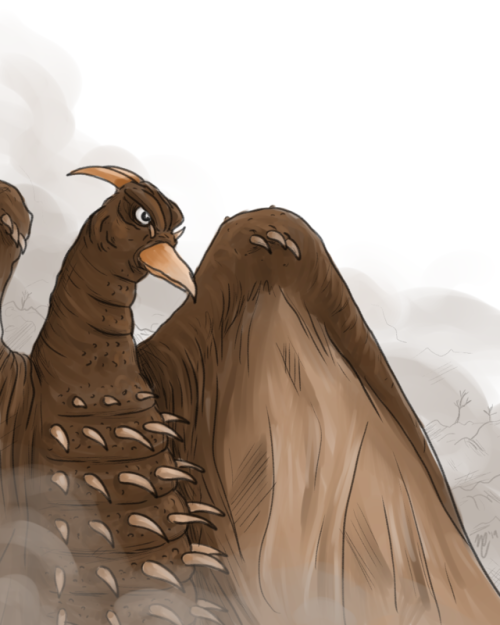 day 10 of kaiju monster march, Rodan! drew the 1964 version, which isn’t really my favorite design o