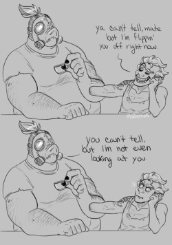 pigdemonart:  AAAAAAND yet another art dump of the junkers (and it’s mostly senseless gross fluff). This will come to an end someday, but these two have made my free time very entertaining and happy. &lt;3 idk why they’re in those disguises specifically,