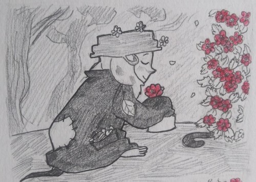 A small Muddler finds something in a bush 